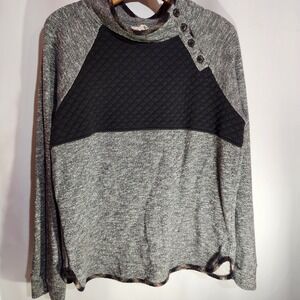 Hem & Thread Asymmetrical‎ Button Quilted Mock Neck Sweater Large
